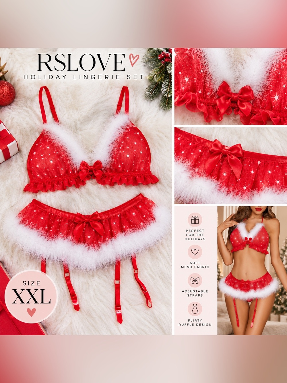 RSLOVE NEW Lingerie Holiday Bra Set Size XXL